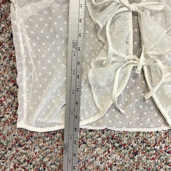 Abercrombie & Fitch White Sheer Swiss Dot Ruffled Tie Front LS Top Size M - Picture 8 of 11
